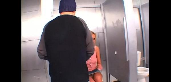  Salacious blonde getting her tight ass drilled in the toilet